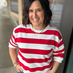 Red/White Striped Sweatshirt Top - Sweatshirt JODIFL