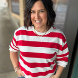 Red/White Striped Sweatshirt Top - Sweatshirt JODIFL