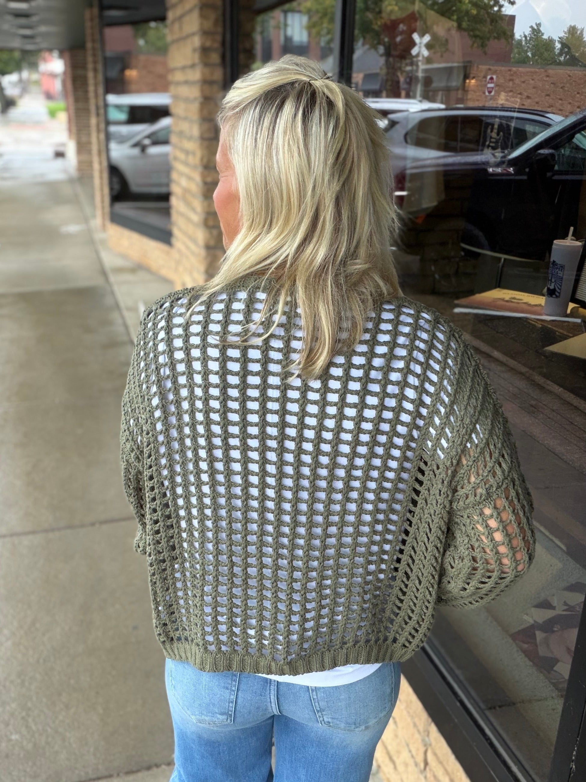 Olive Crochet Open Cardigan DOE & RAE