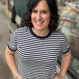 Navy Striped Half Sleeve Sweater