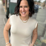 Beige Round Neck Sleeveless Top Tops- Tanks GILLI