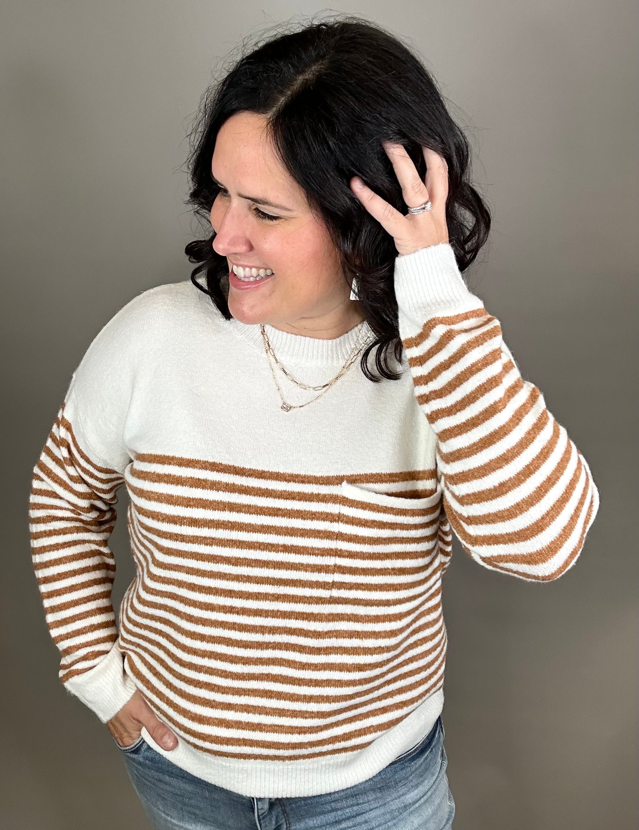 Golden Rod Striped Pocket Sweater Top - Sweater STACCATO