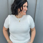 Off White Open Weave Short Puff Sleeve Sweater Top - Sweater STACCATO