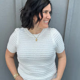 Off White Open Weave Short Puff Sleeve Sweater Top - Sweater STACCATO