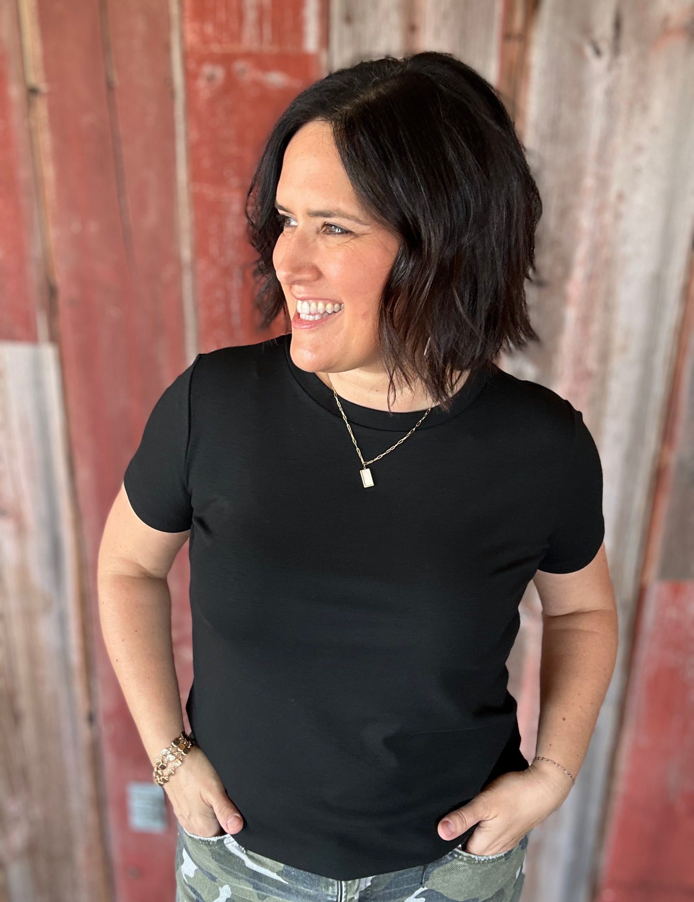 Black Crew Neck Top Top - Tee STACCATO
