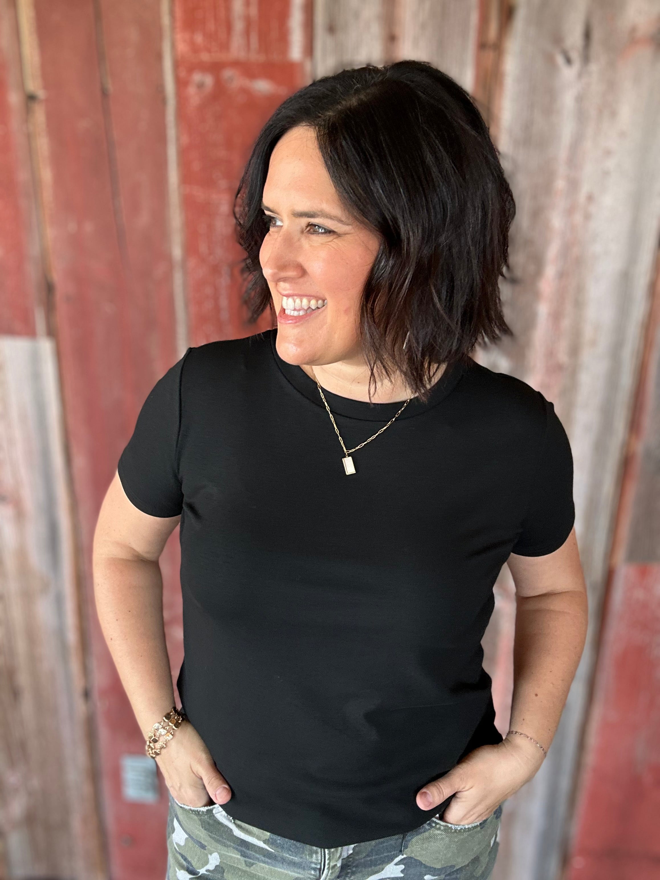 Black Crew Neck Top Top - Tee STACCATO