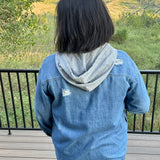 Hooded Distressed Denim Jacket