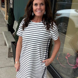 Navy/Off White Striped Dress Dresses WISHLIST