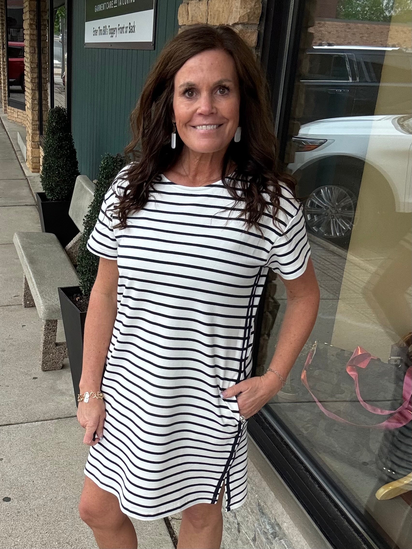 Navy/Off White Striped Dress Dresses WISHLIST