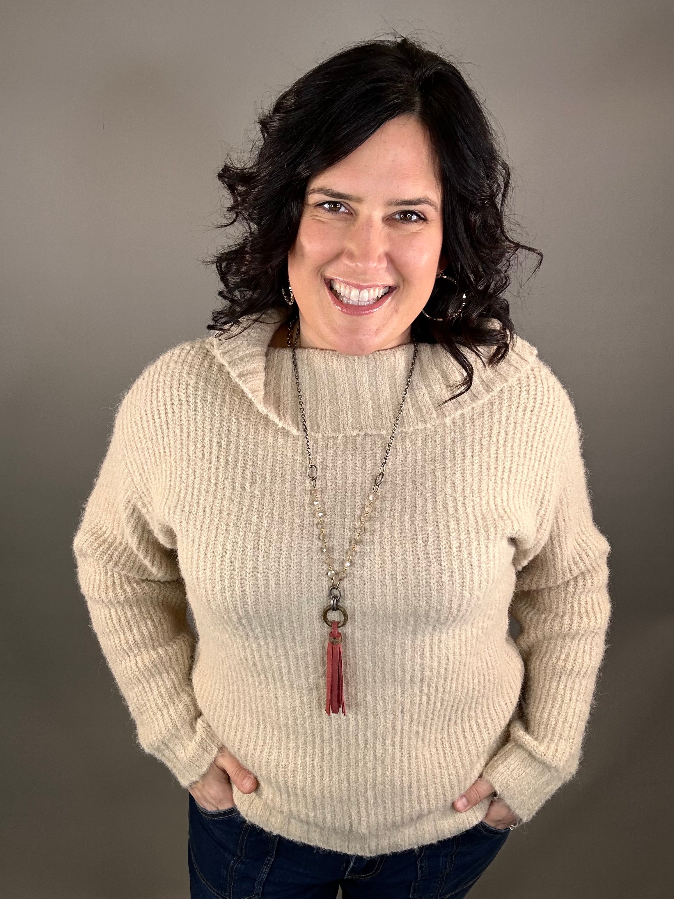 Taupe Boat Neck Sweater Top - Sweater SUNDAY EDITION