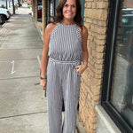 Blue Stripe Jacquard Jumpsuit DOE & RAE