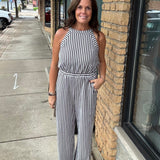 Blue Stripe Jacquard Jumpsuit DOE & RAE