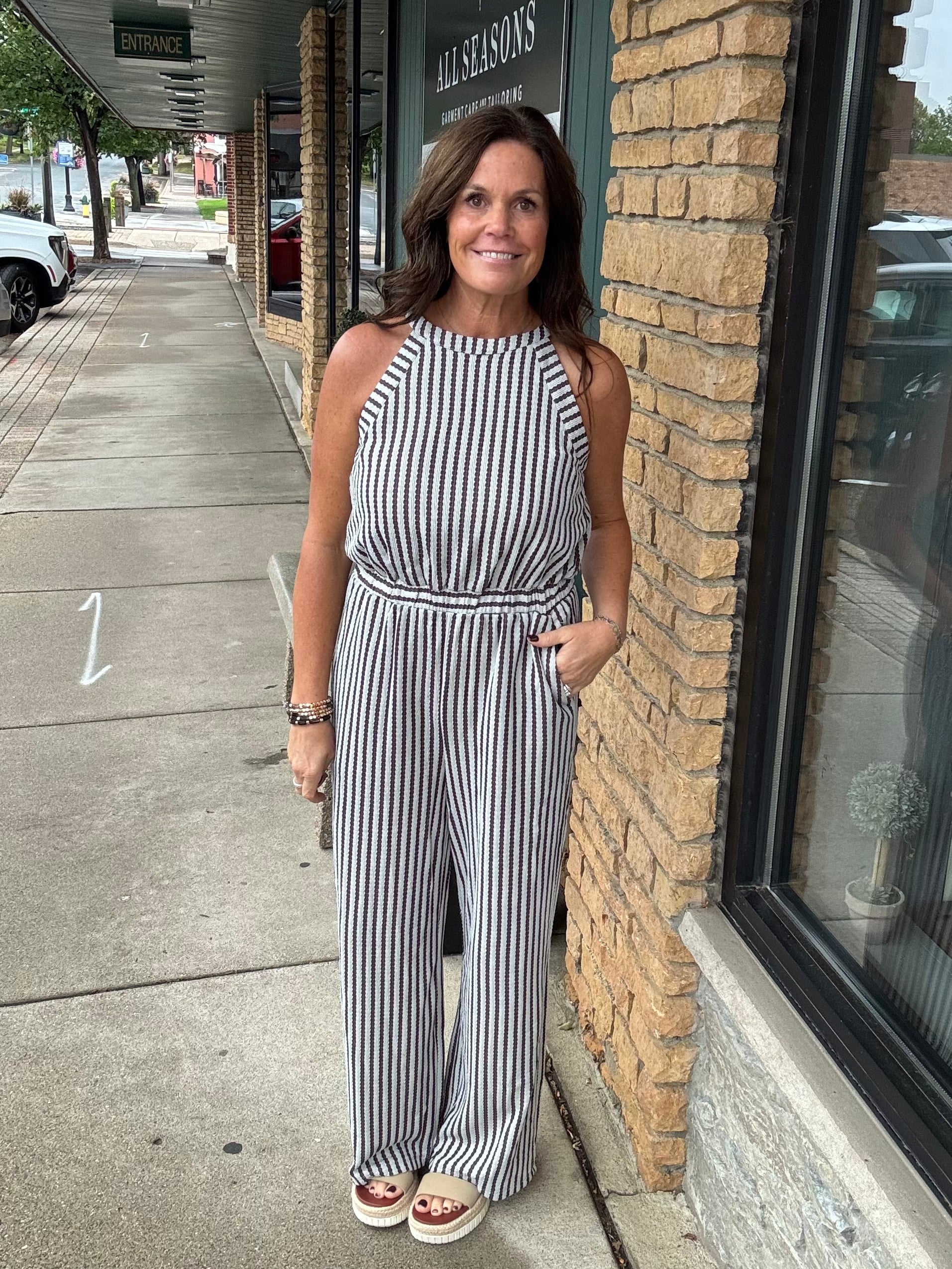 Blue Stripe Jacquard Jumpsuit DOE & RAE