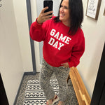 Red Game Day Sweatshirt Top- Sweatshirts PANACHE