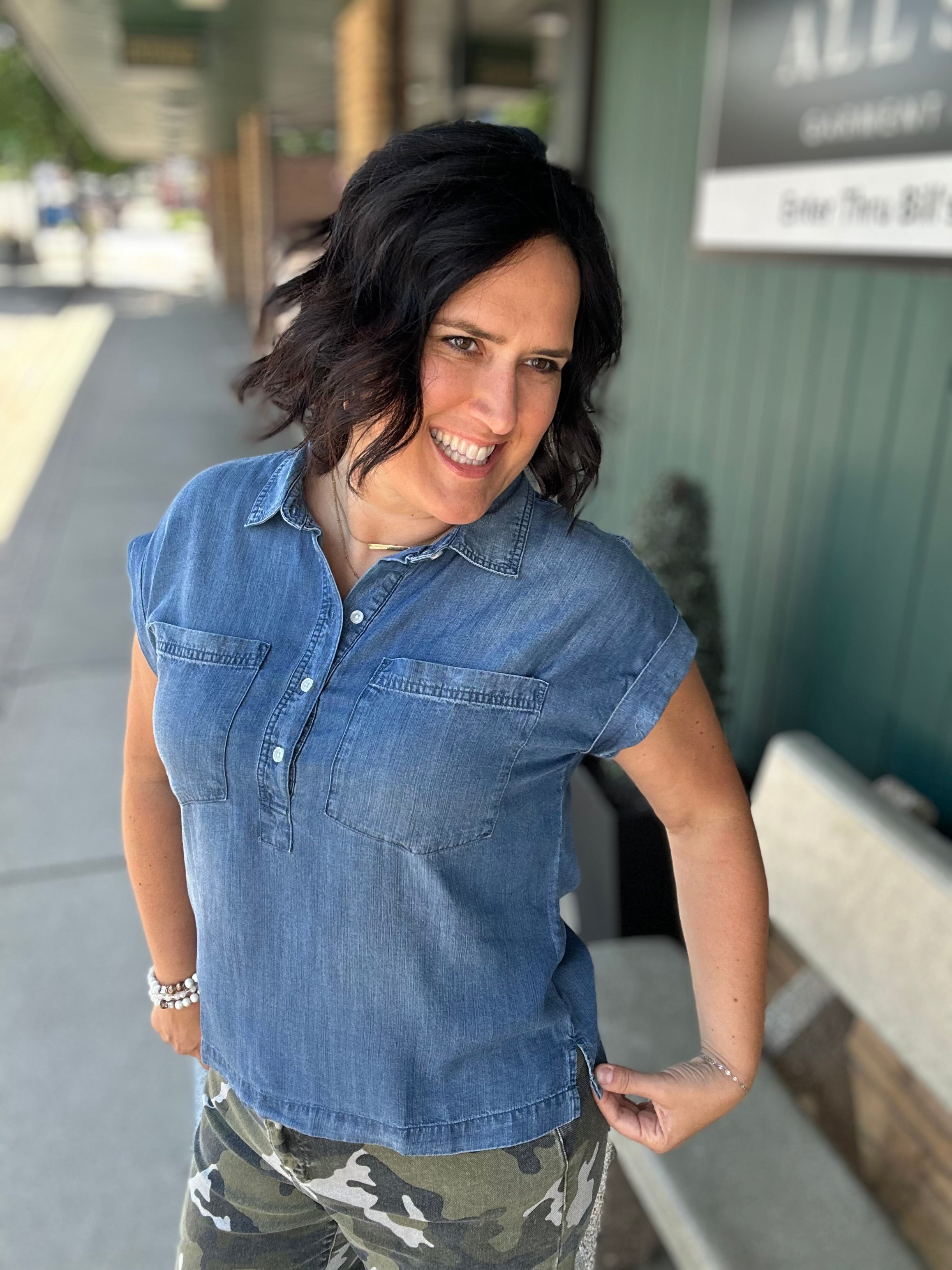 Evelyn Tencel Top in Marina Wash Tops - Button Ups THREAD & SUPPLY