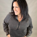 Ash Black Half Zip Pullover Top - Sweatshirt ZENANA