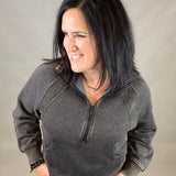 Ash Black Half Zip Pullover Top - Sweatshirt ZENANA