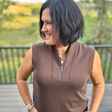 Espresso Buttery Soft Half Zip Sleeveless Top