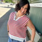 Ivory & Red Split Neck Sweater Top - Sweater STACCATO