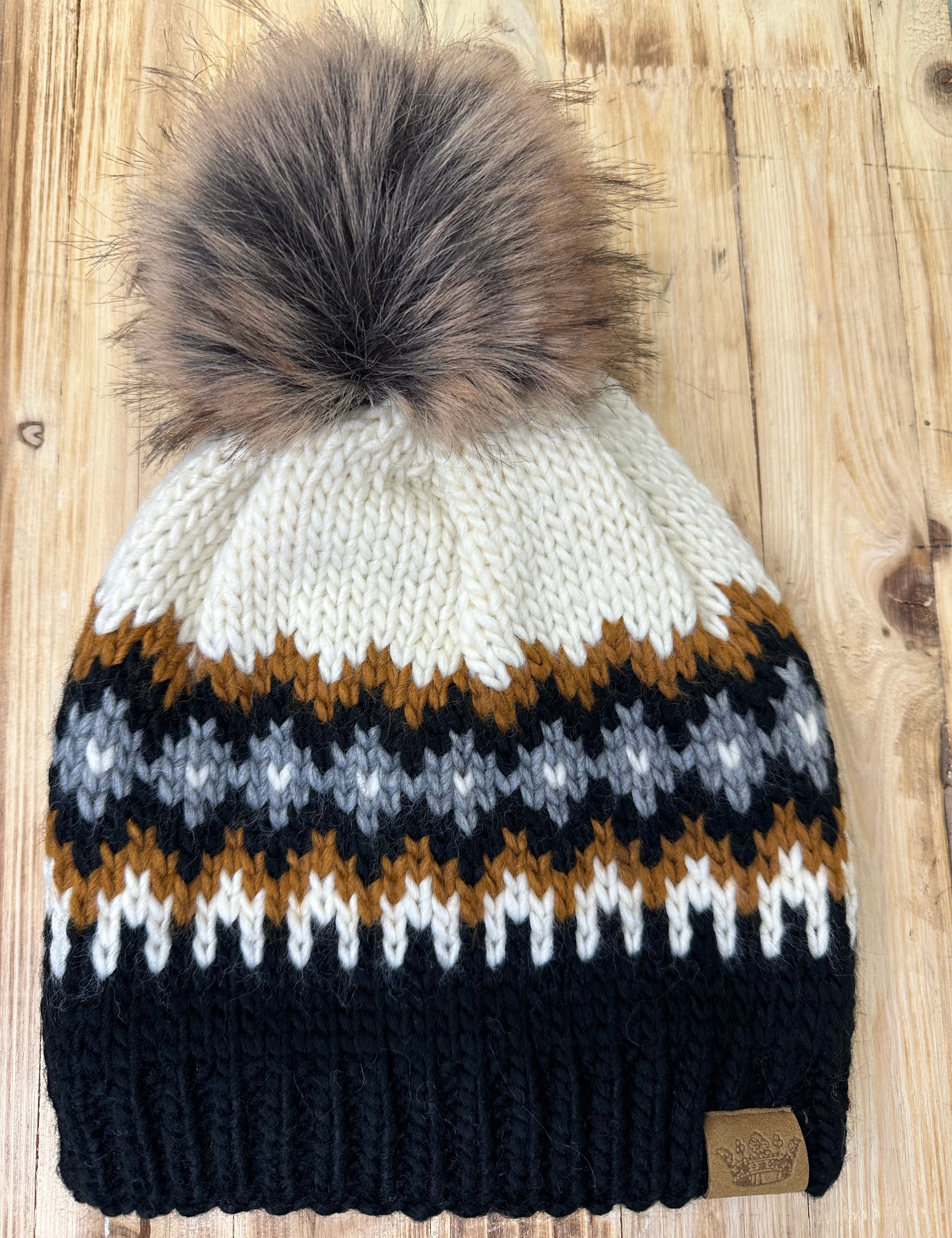 Cream, Rust, Black & Gray Pom Hat Accessories - Hat PANACHE