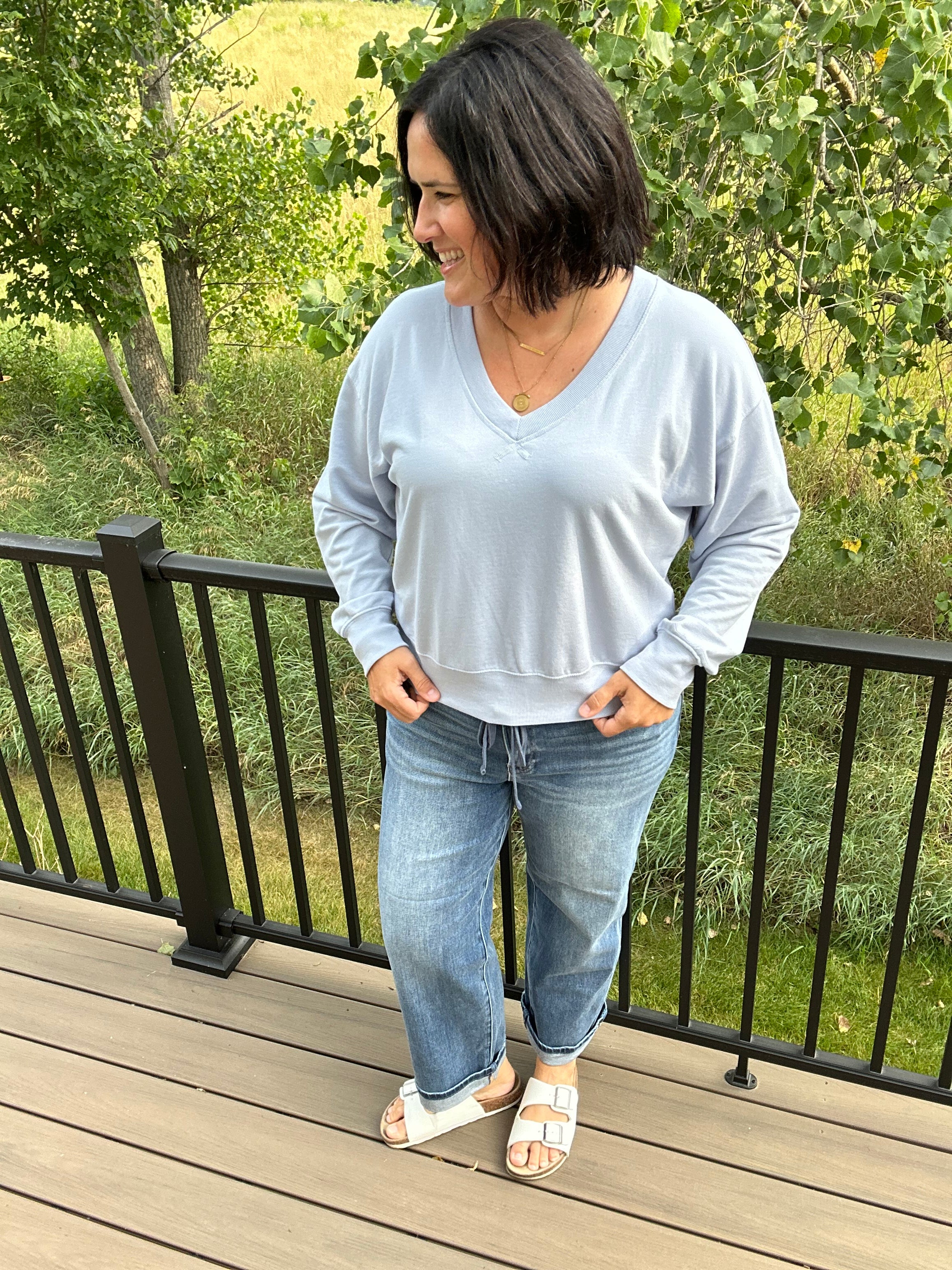 Light Blue Everyday V-Neck Top - Sweatshirt Z Supply