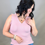 Mauve V Neck Frilled Tank Tops- Tanks DOE & RAE