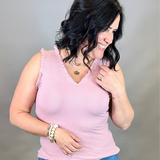 Mauve V Neck Frilled Tank Tops- Tanks DOE & RAE
