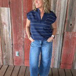 Navy Striped Modal Sleeveless Top Tops- Tanks RAE MODE