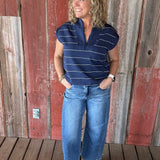 Navy Striped Modal Sleeveless Top Tops- Tanks RAE MODE