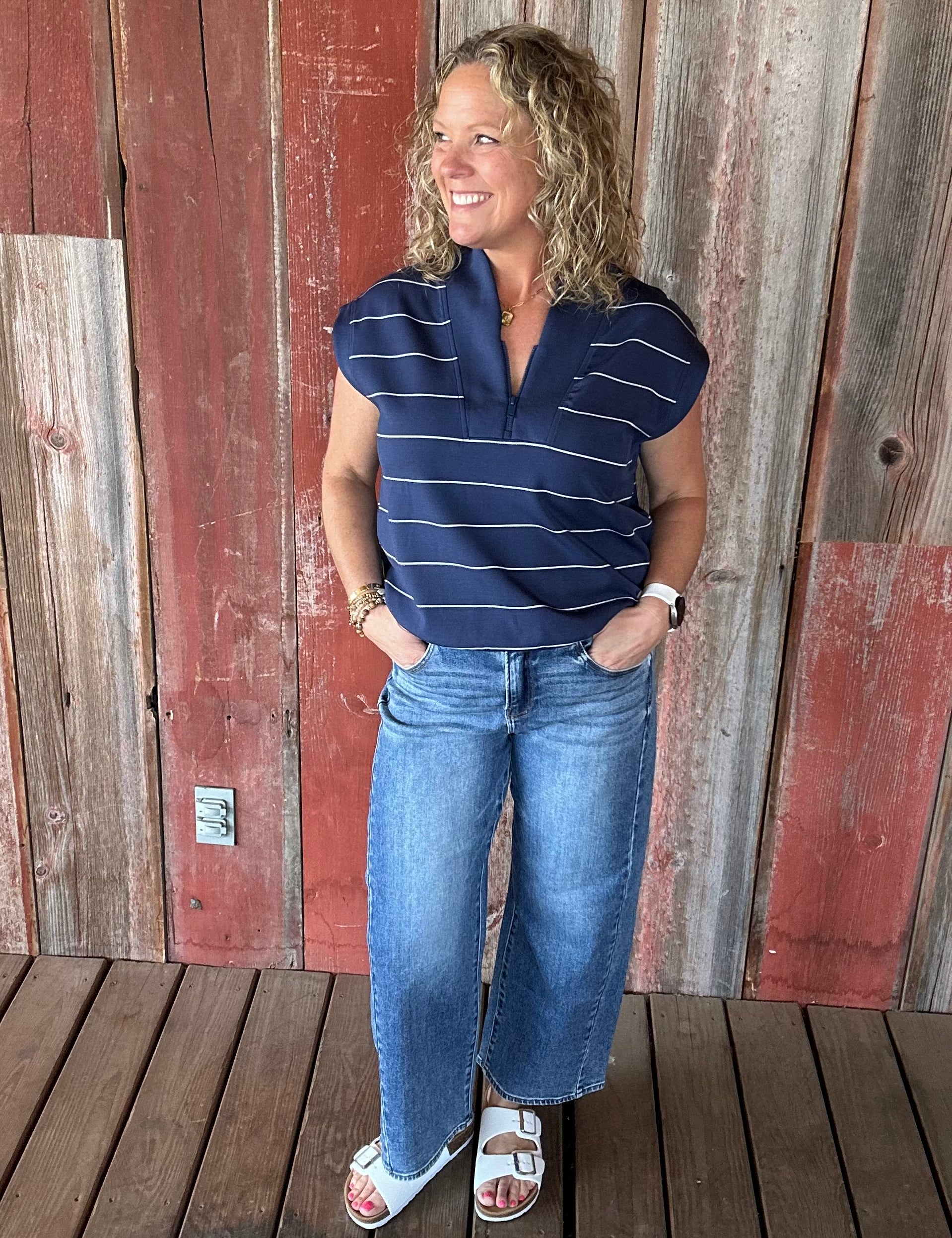 Navy Striped Modal Sleeveless Top Tops- Tanks RAE MODE