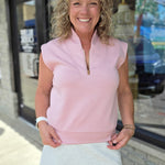 Pink Collared Half Zip Sleeveless Top Tops- Blouses STAR DROP