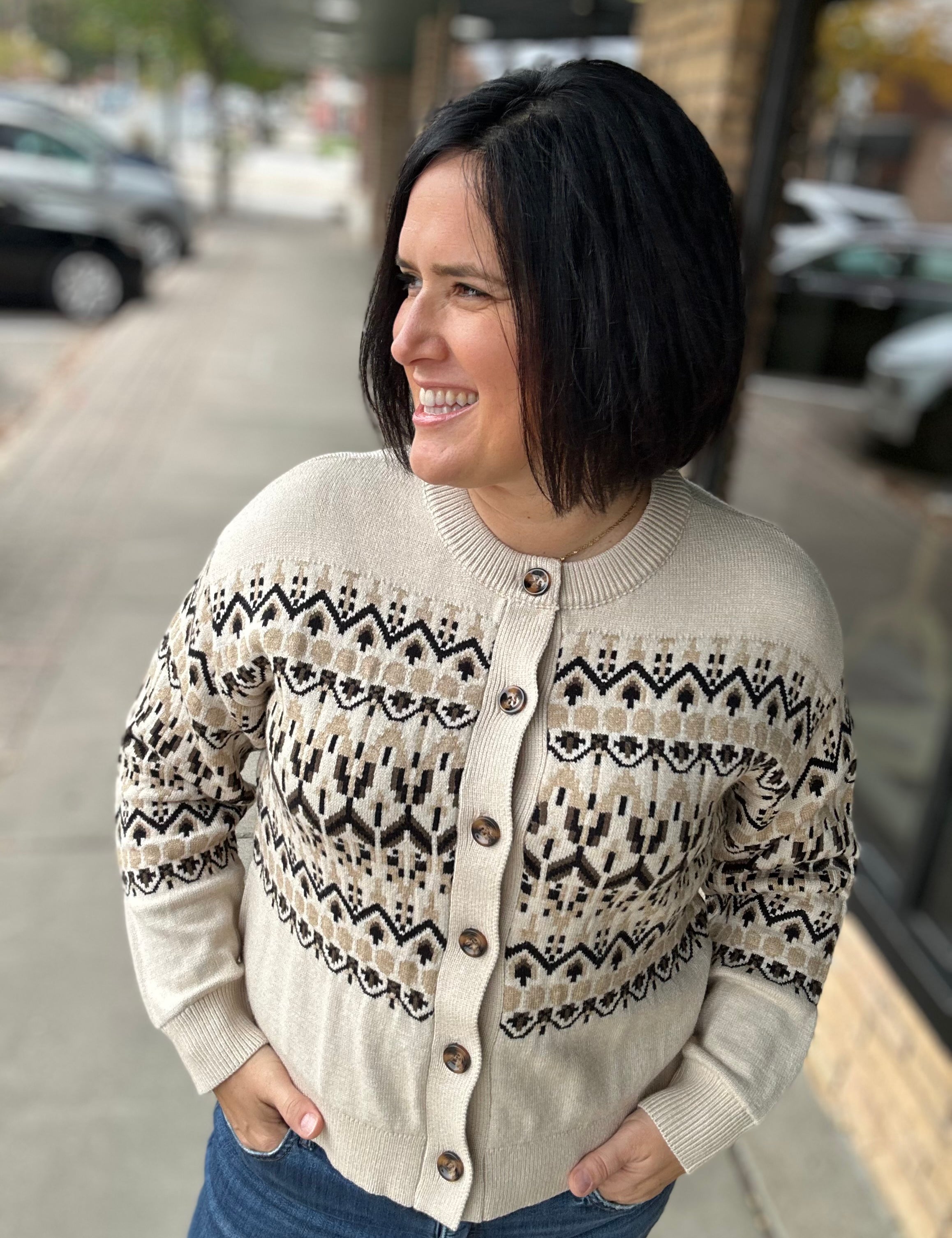 Lizzie Oat Tan Aztec Cardigan Tops- Cardigans THREAD & SUPPLY