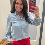 Light Denim Bubble Sleeve Tencel Shirt Tops - Button Ups DOE & RAE