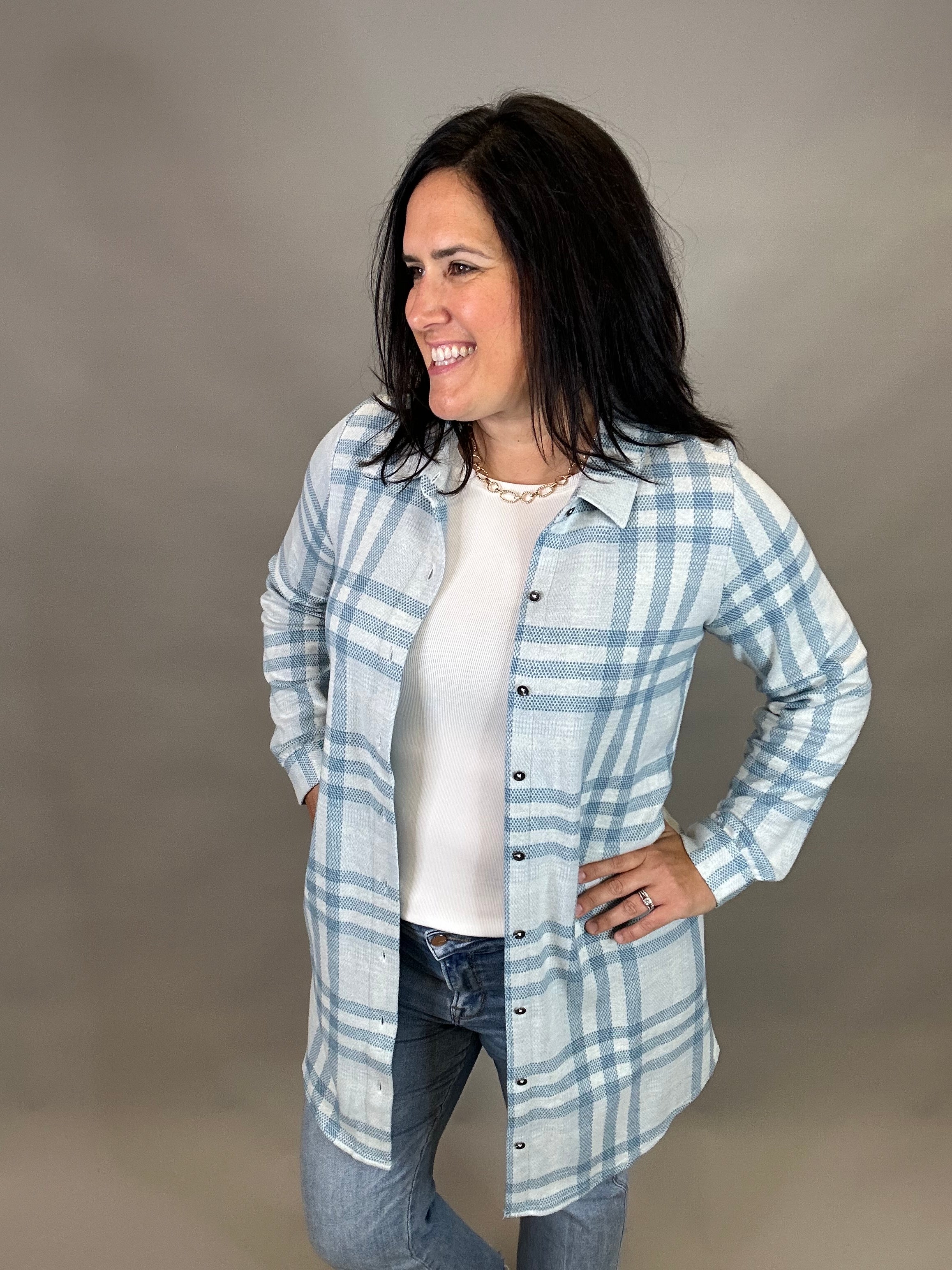 Blue Lynden Flannel Dress Dresses FLAG AND ANTHEM
