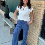 Dark Blue Wide Leg Pants Bottoms - Pants MICA DENIM