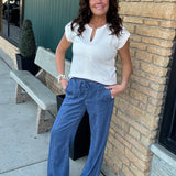 Dark Blue Wide Leg Pants Bottoms - Pants MICA DENIM