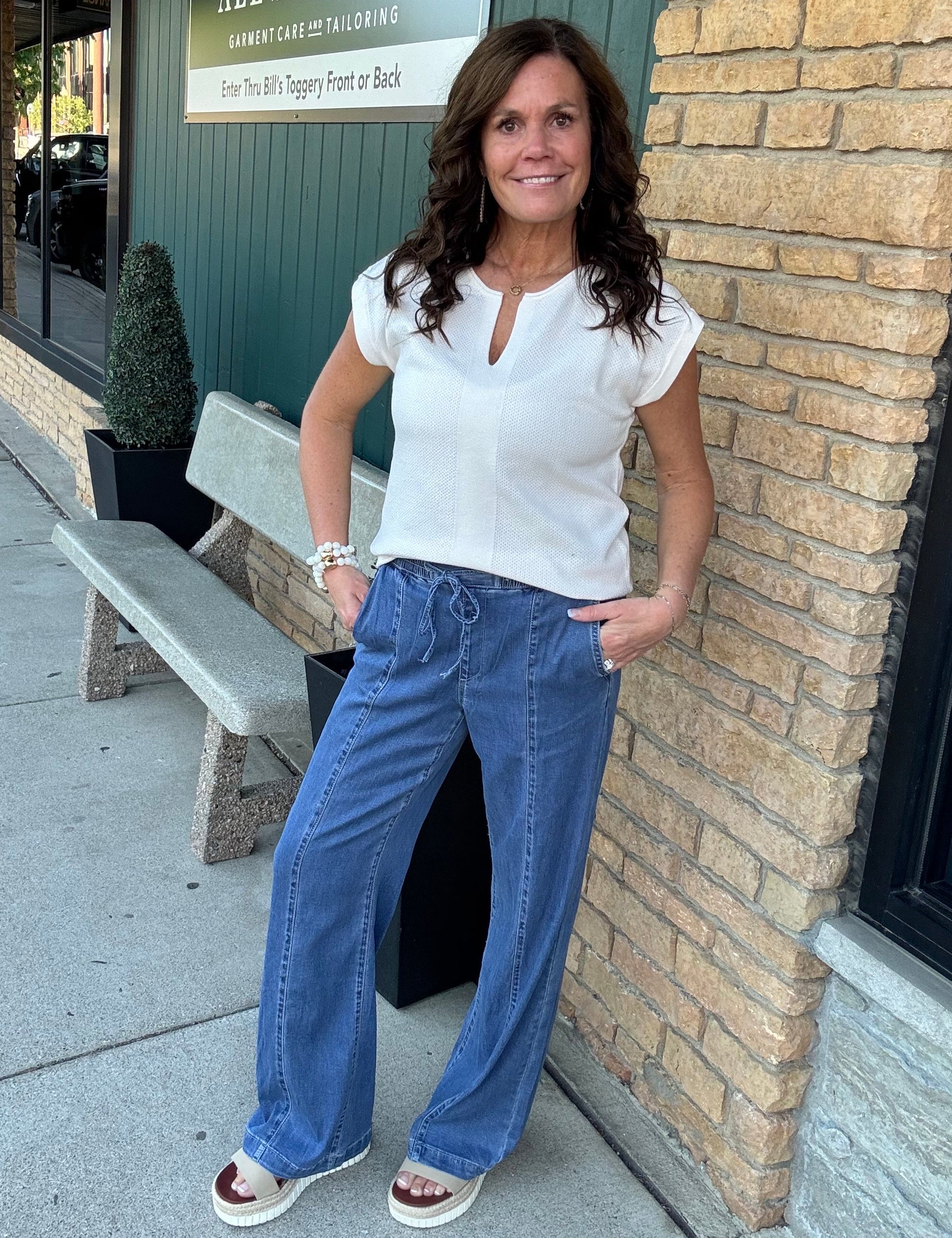 Dark Blue Wide Leg Pants Bottoms - Pants MICA DENIM