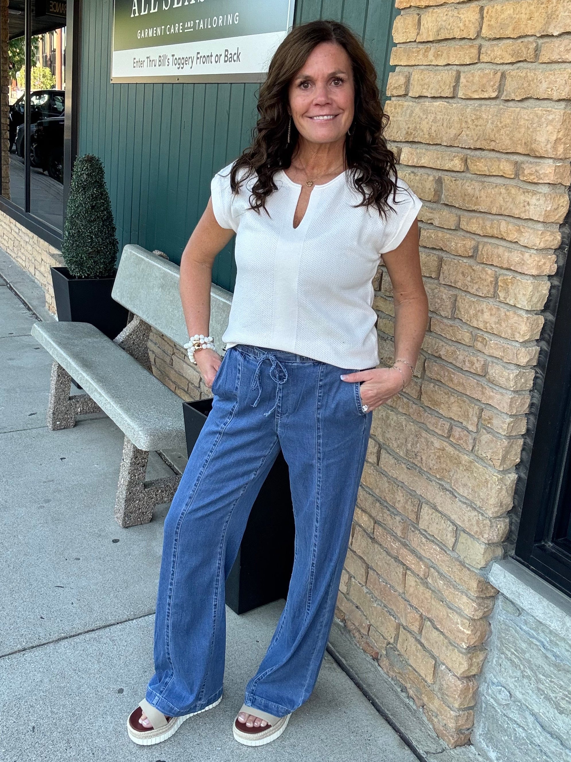 Dark Blue Wide Leg Pants Bottoms - Pants MICA DENIM