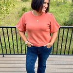 Sunset Orange Bubble Sleeve Knit Top Top - Sweater VOY