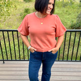 Sunset Orange Bubble Sleeve Knit Top Top - Sweater VOY