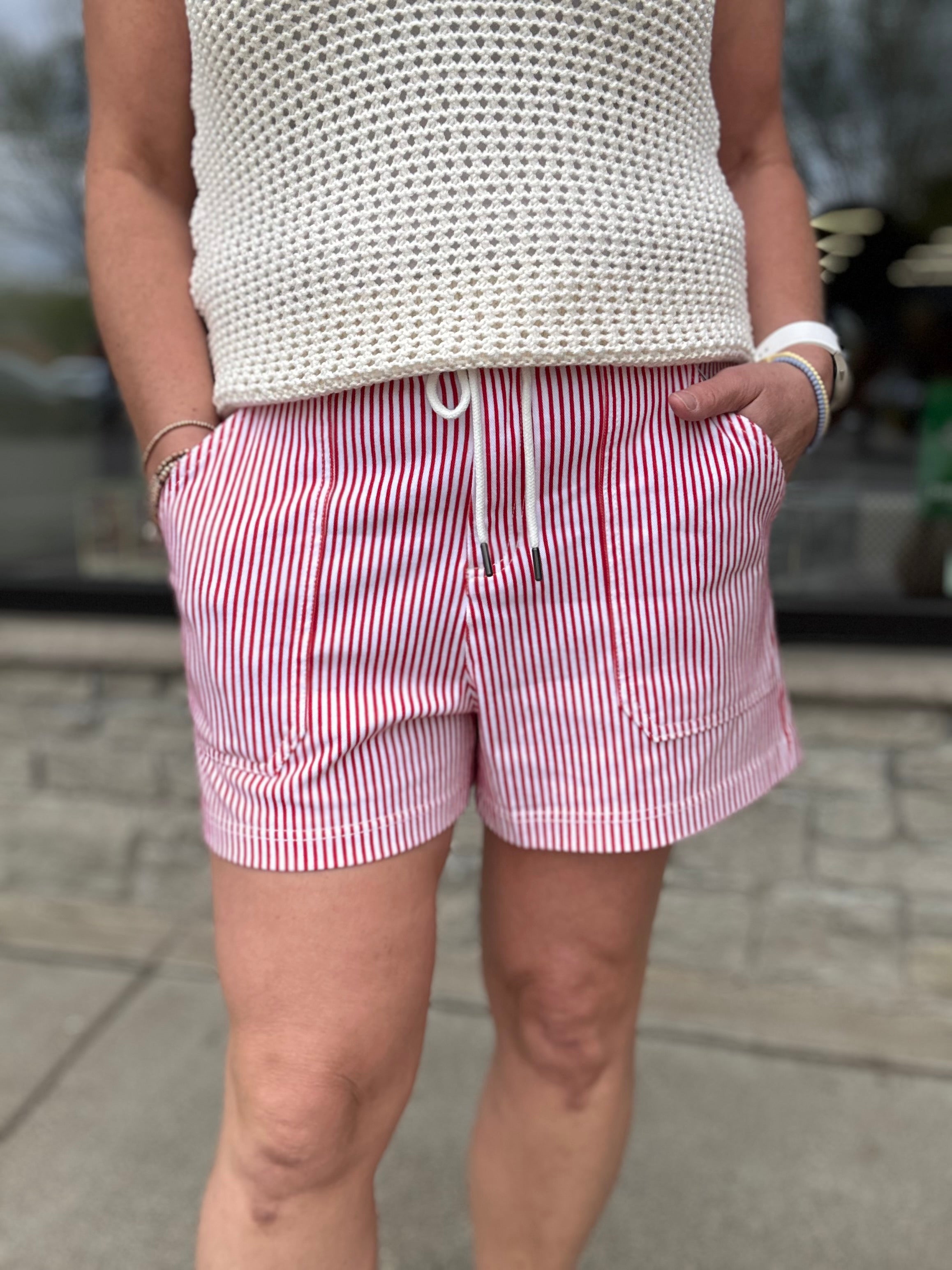 Red & White Buffy Drawstring Shorts Bottoms - Shorts FLAG AND ANTHEM