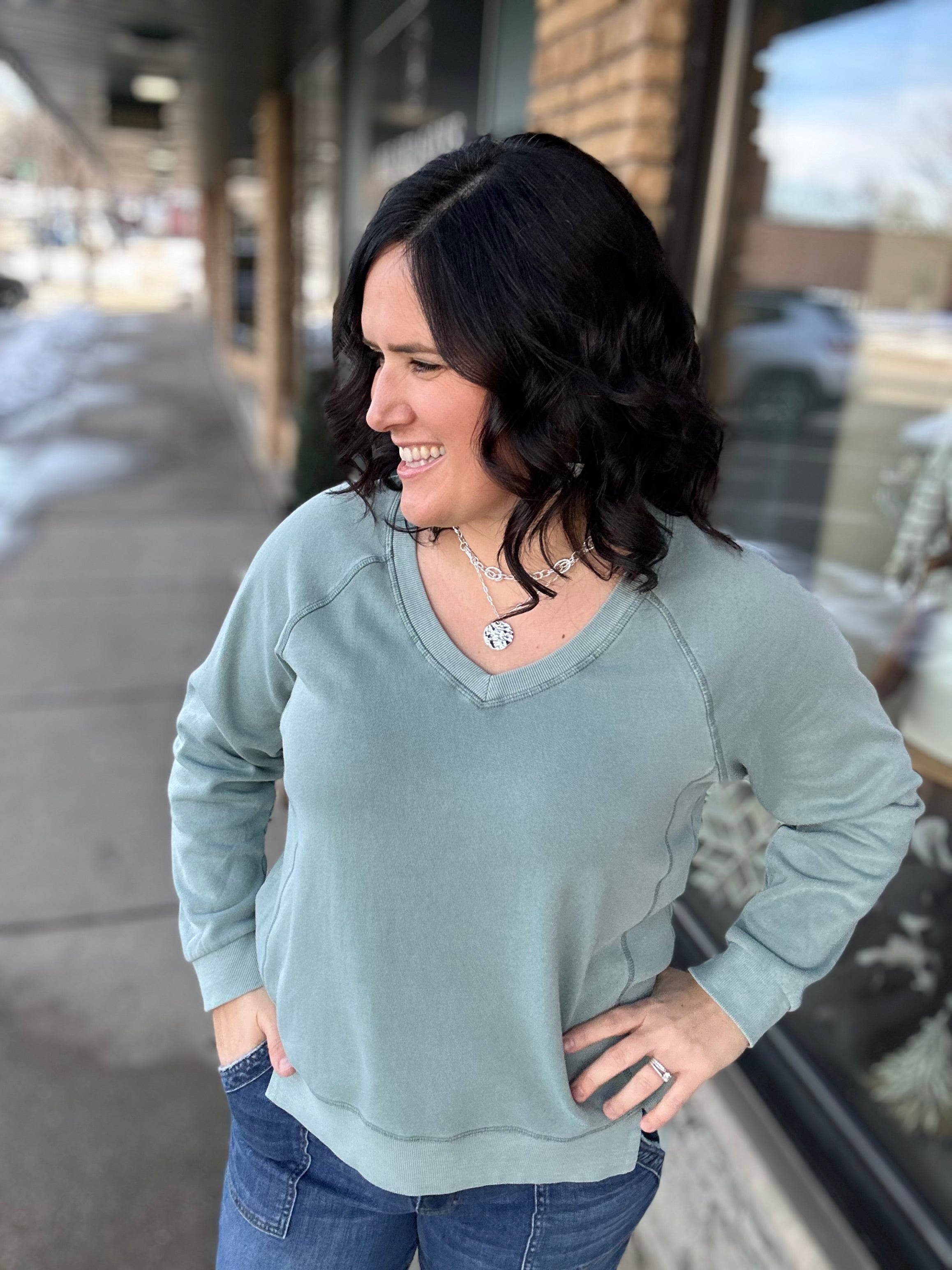 Light Teal Blue Ruby Sweatshirt Top- Sweatshirt THREAD & SUPPLY
