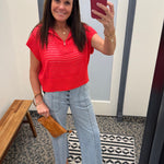 Red Zip Up Sweater Top - Sweater Mystree