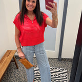Red Zip Up Sweater Top - Sweater Mystree