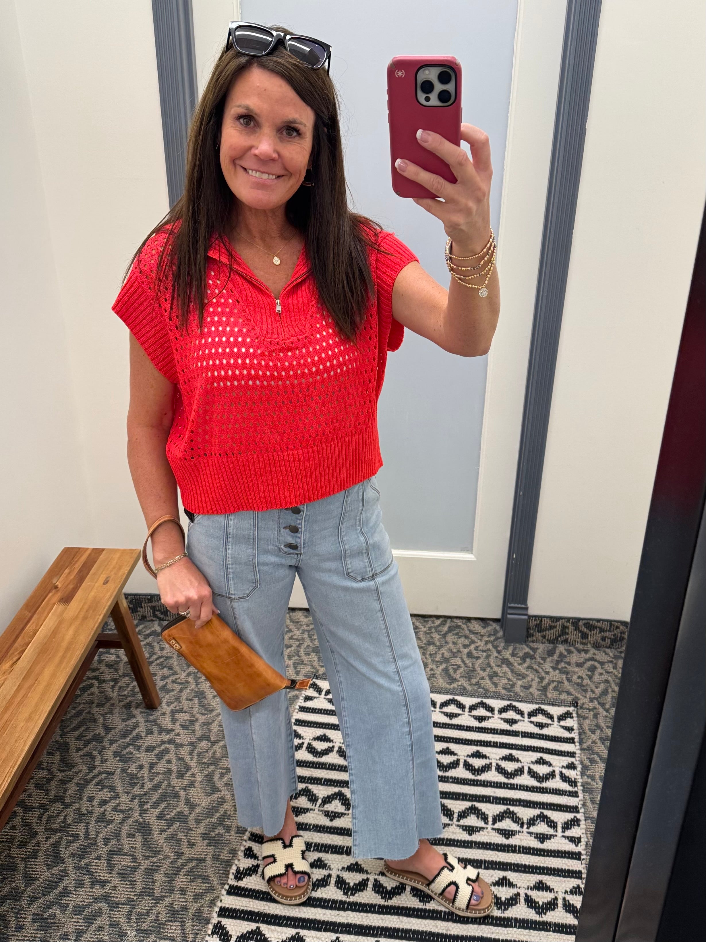 Red Zip Up Sweater Top - Sweater Mystree