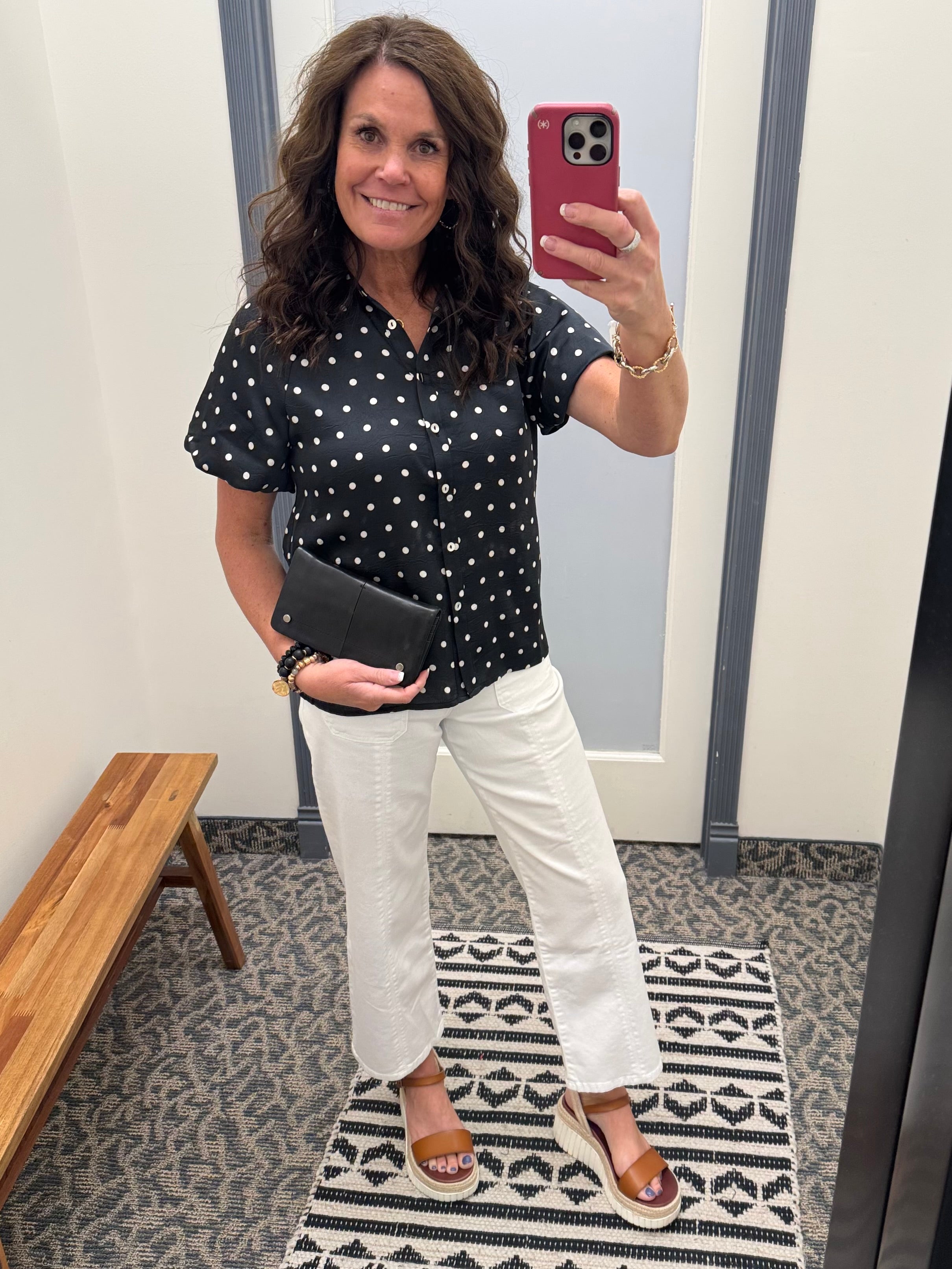 Polka Dot Bubble Sleeve Blouse Tops- Blouses DOE & RAE