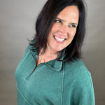 Green Quarter Zip Sweatshirt Top - Sweatshirt PANACHE