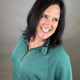 Green Quarter Zip Sweatshirt Top - Sweatshirt PANACHE