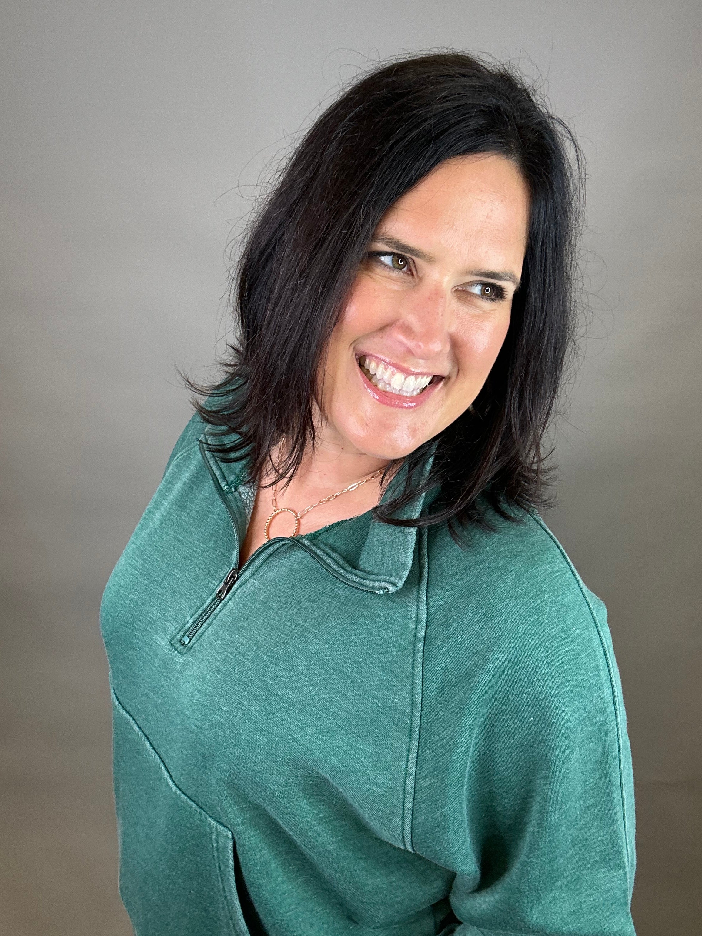 Green Quarter Zip Sweatshirt Top - Sweatshirt PANACHE