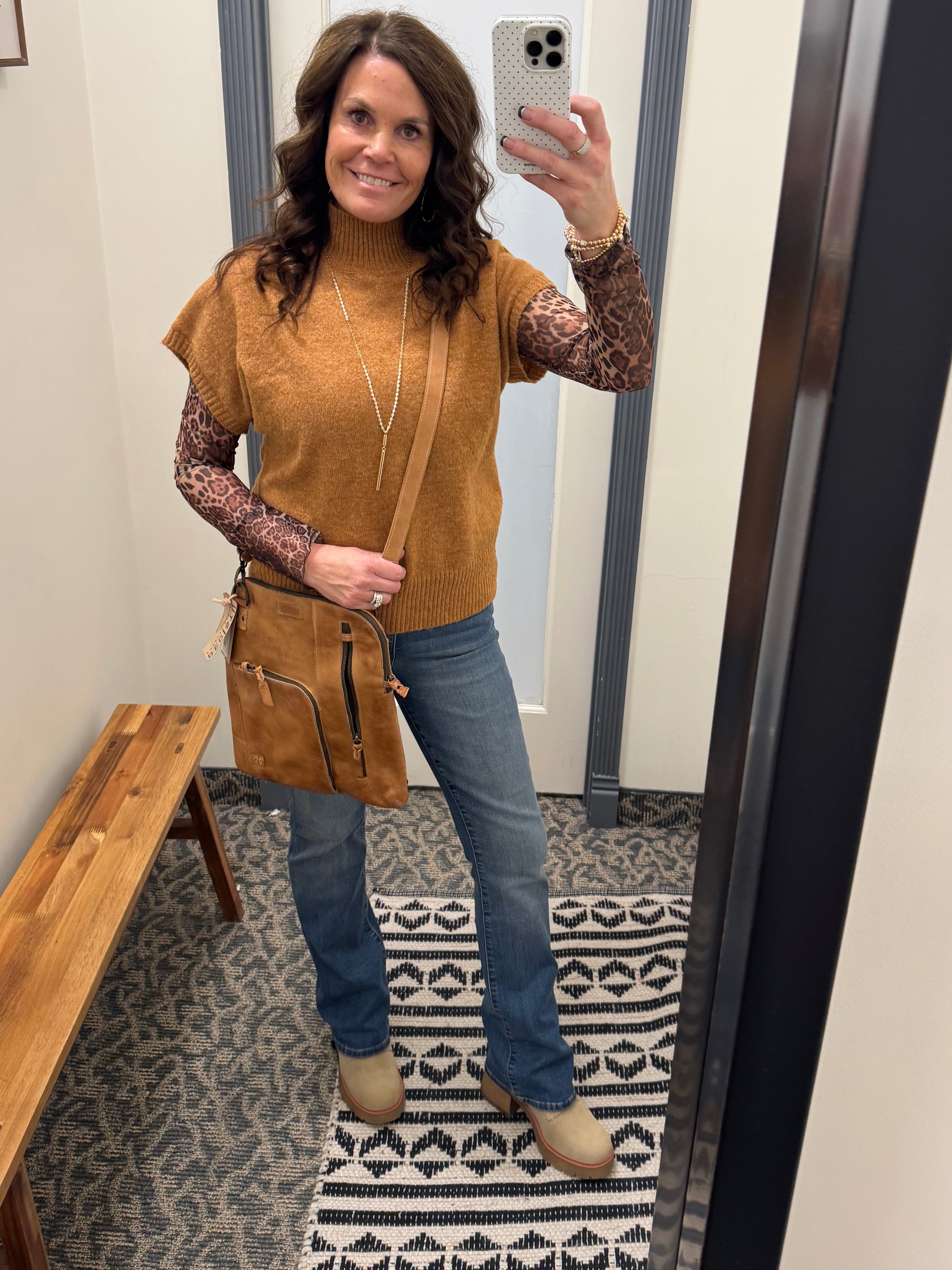 Camel Mock Neck Sweater Vest Top - Sweater STACCATO